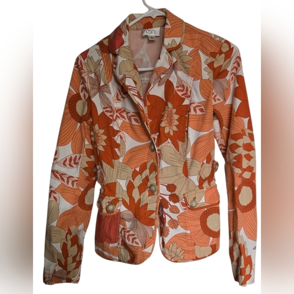 Ann Taylor LOFT Orange/Peach Floral Blazer Size 6 - Picture 1 of 7